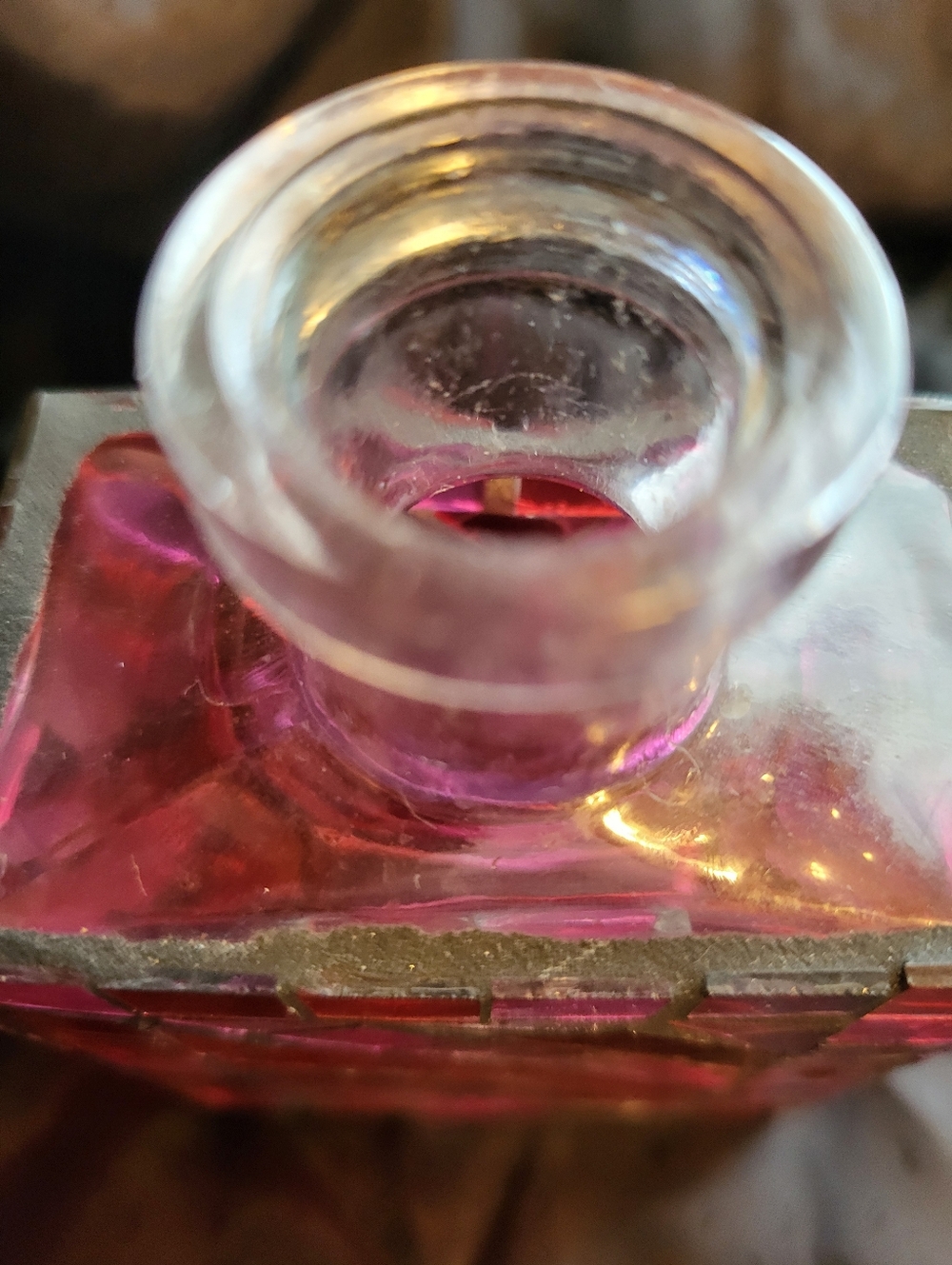 Faceted 5.5 x 3 In. Glass Perfume Bottle with Pink Mosaic Panels With Stopper - Picture 3 of 12
